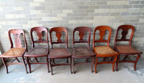 Grouping of 7 tiger maple and birdseye Sheraton country chairs, 5 matching signed S. Ely and 2 near