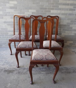 A set of 6 custom made Queen Ann style dining chairs with slip seats, late 19th to early 20th