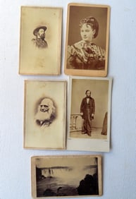 Grouping of 5 CDV's including: Alfred Lord Tennyson, William Cullen Bryant (script signature on
