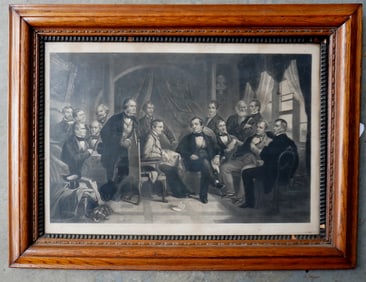 Large folio steel engraving titled "Washington Irving And His Literary Friends At Sunnyside" - title