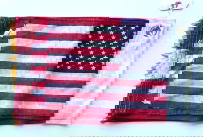 A set of 10 salesman sample flags/banners, all believed to be American, including two stamped "Bull