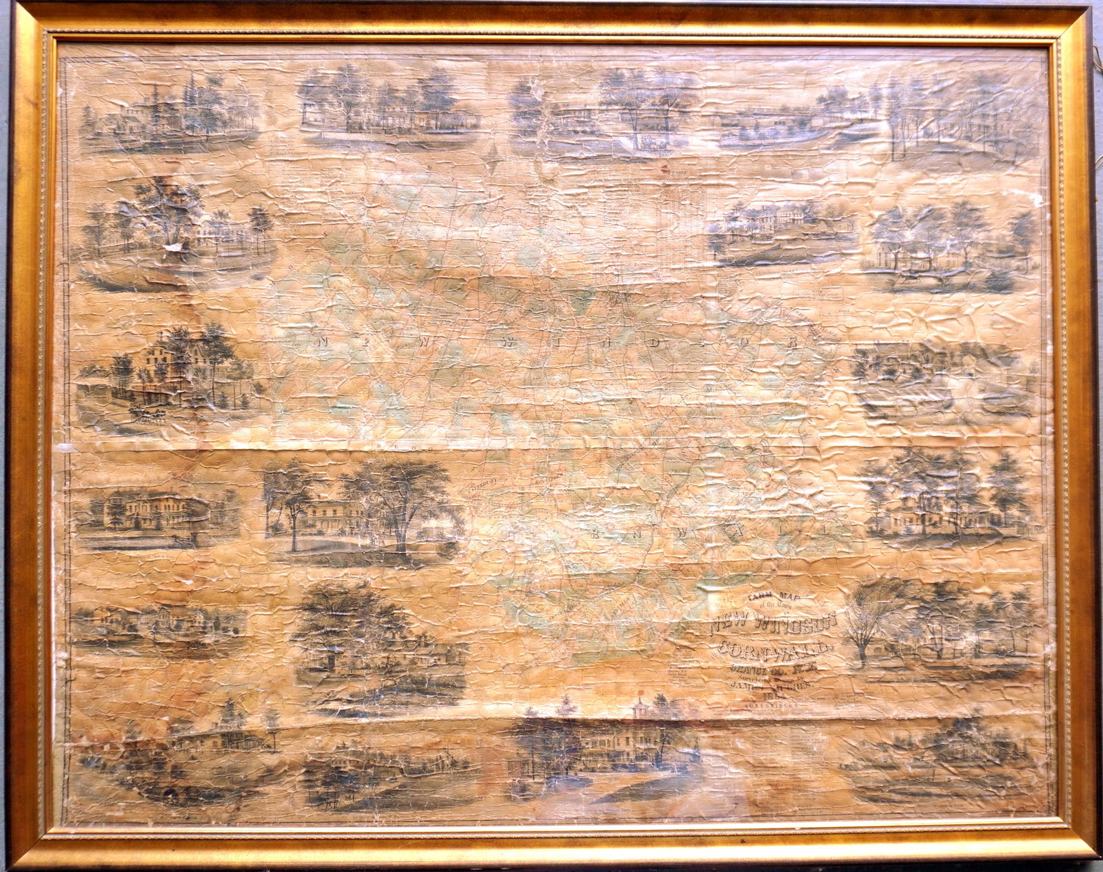 A framed locally important 1864 wall map titled: "Farm Map New Windsor / Cornwall / Orange Co. N.Y. (1 of 20)
