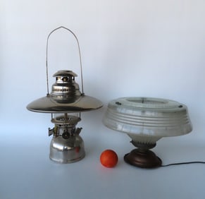 Two lighting devices including glass ceiling fixture circa 1920 - all original in very good