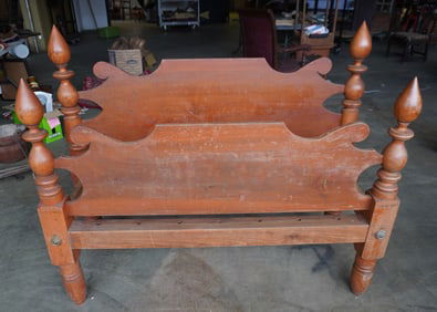 A cherry 4 poster rope bed with original side rails, early to mid 19th century, good condition, 3/4