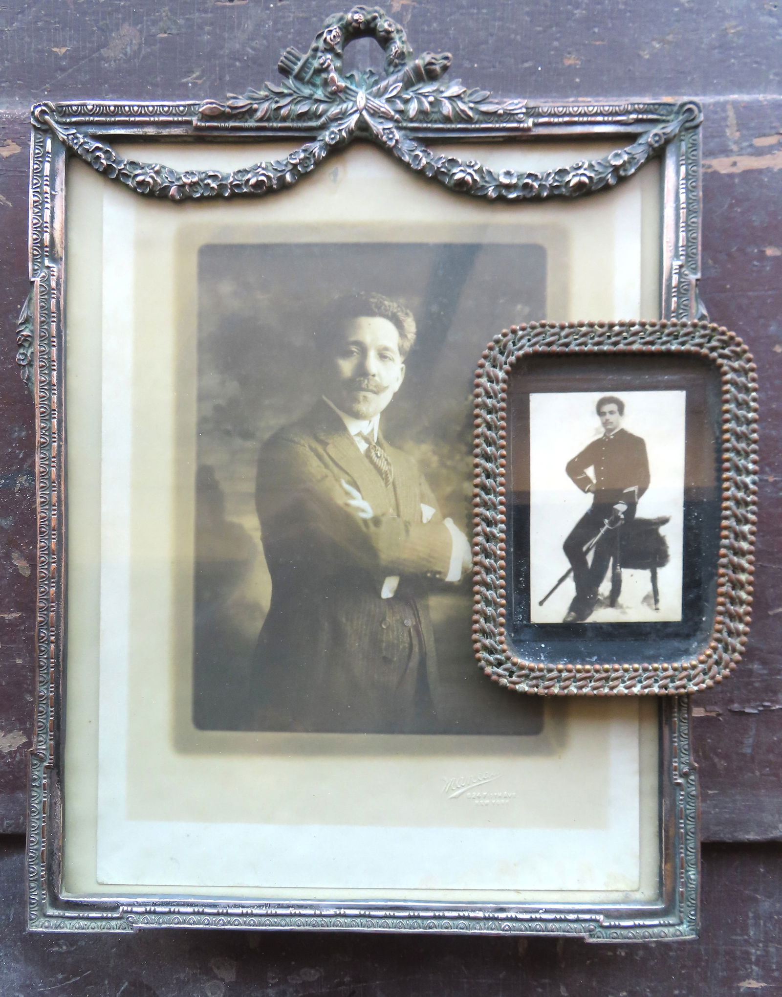 Two framed portrait photos in fancy metal frames. The largest of an unknown distinguished looking (1 of 10)