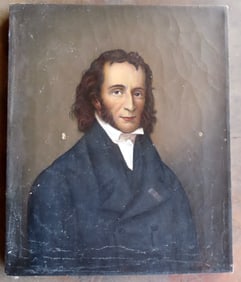 An O/C Portrait of a gentleman signed on reverse "A.T. Barrett Boston Mass. 1913". Minor paint chips