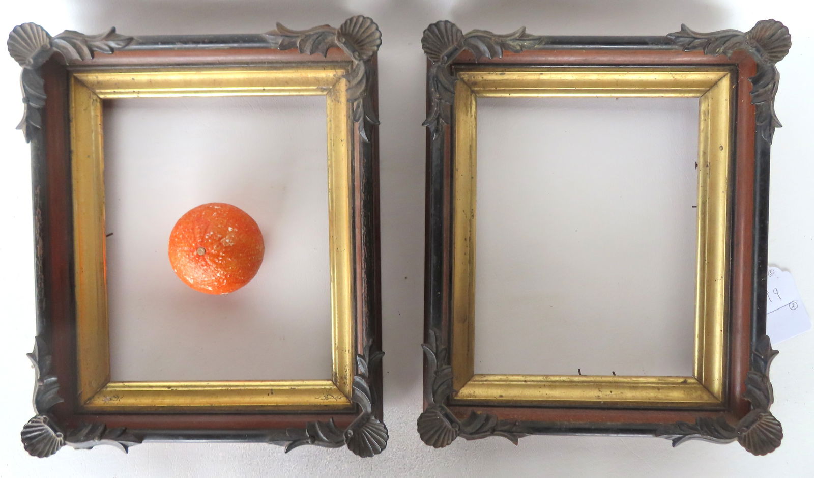 Two very fine Victorian black walnut frames with gold insets and applied painted composition ornamen (1 of 11)