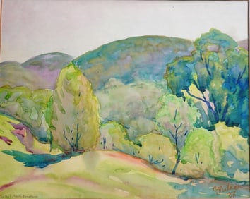 Jacobus Belsen Russinan/American. W/C Landscape titled "In The Fishkill Mountains