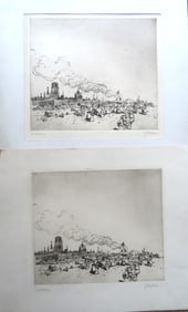 Two identical "Burning of a Witch" drypoint prints by Jacobus Belsen, active in Russia, Germany & NY