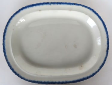 A Leed's platter with blue feather edge, mid 19th century. Some use wear and small chip on underside