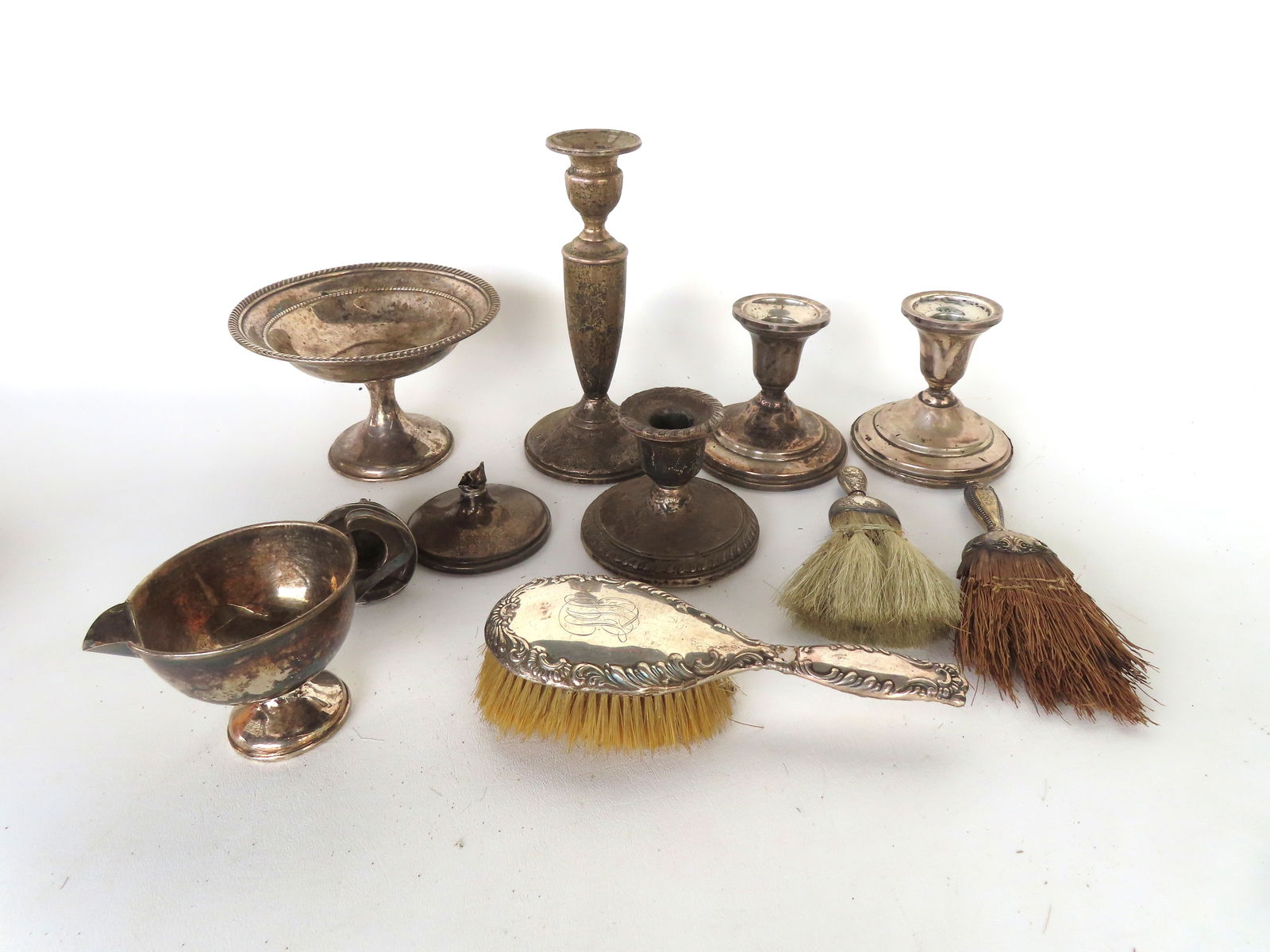 Grouping of sterling silver weighted items. Items in poor to good condition - see photos. (1 of 6)