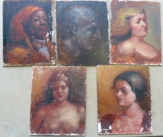 Grouping of 5 O/B Portraits of female and male sitters, probably mid 20th century. Each measures app