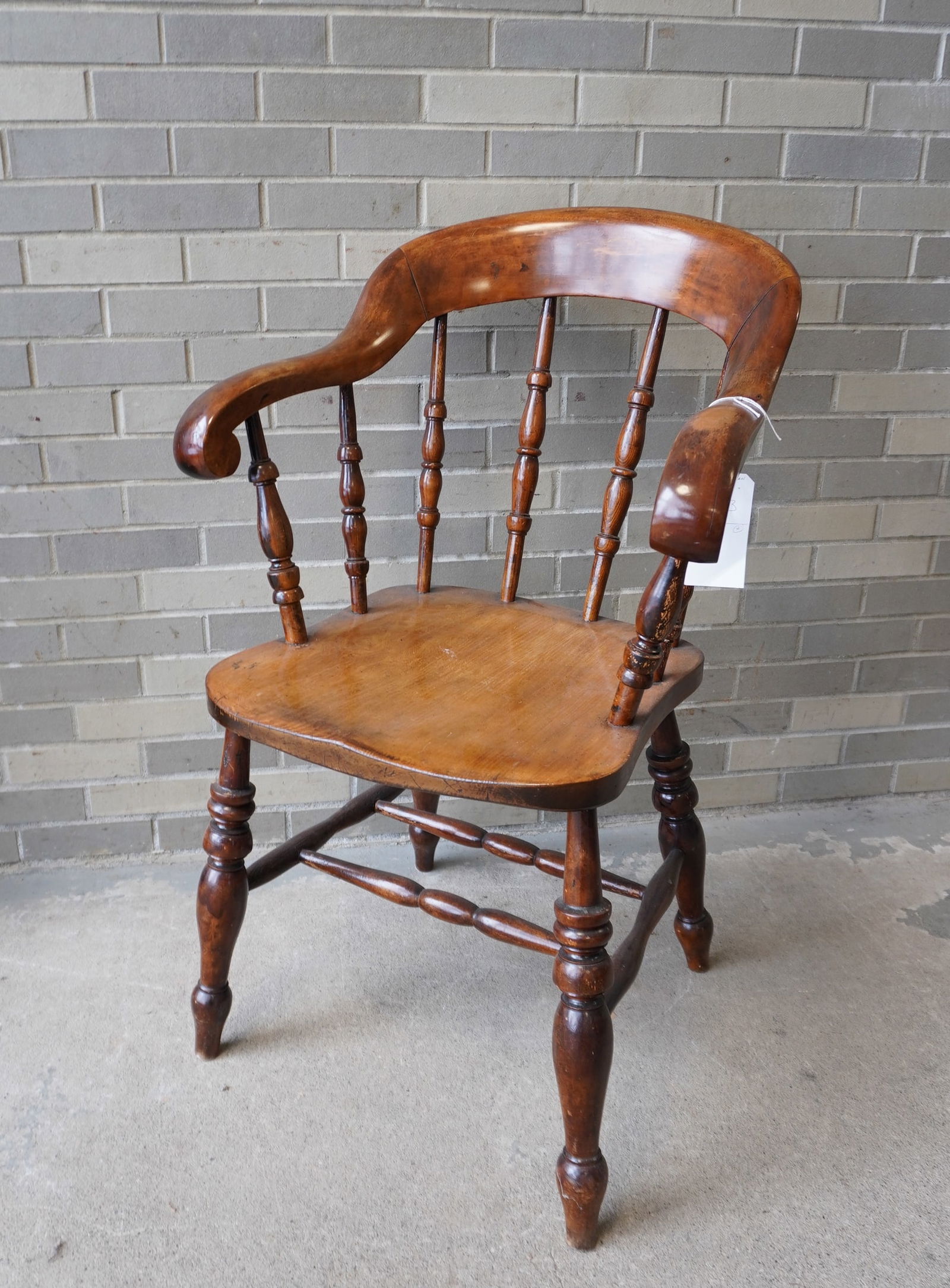 An early English Sheraton arm chair with turned legs and cross stretchers, circa 1820-40, very good (1 of 5)