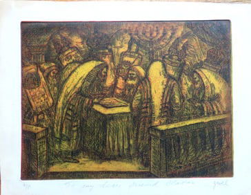 Zavel (Zavel Silber) 1910-1978 was active/lived in New York / Latvia, known for Jewish theme artwork