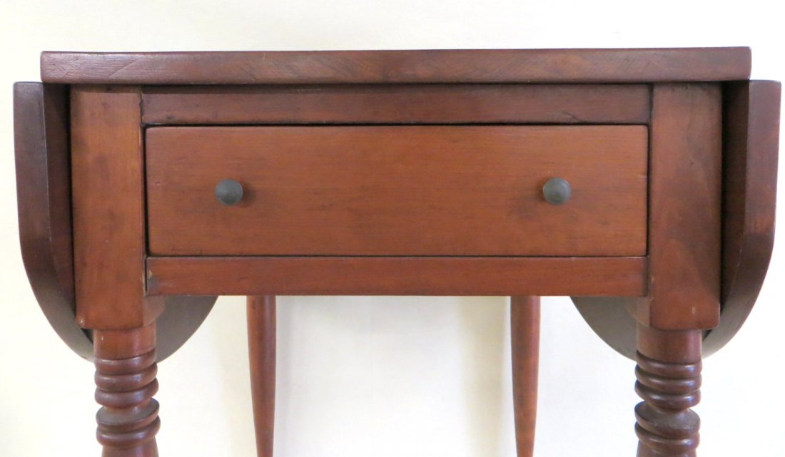 Sheraton 1 drawer drop-leaf sewing stand in cherry.: Sheraton 1 drawer drop-leaf sewing stand in cherry.