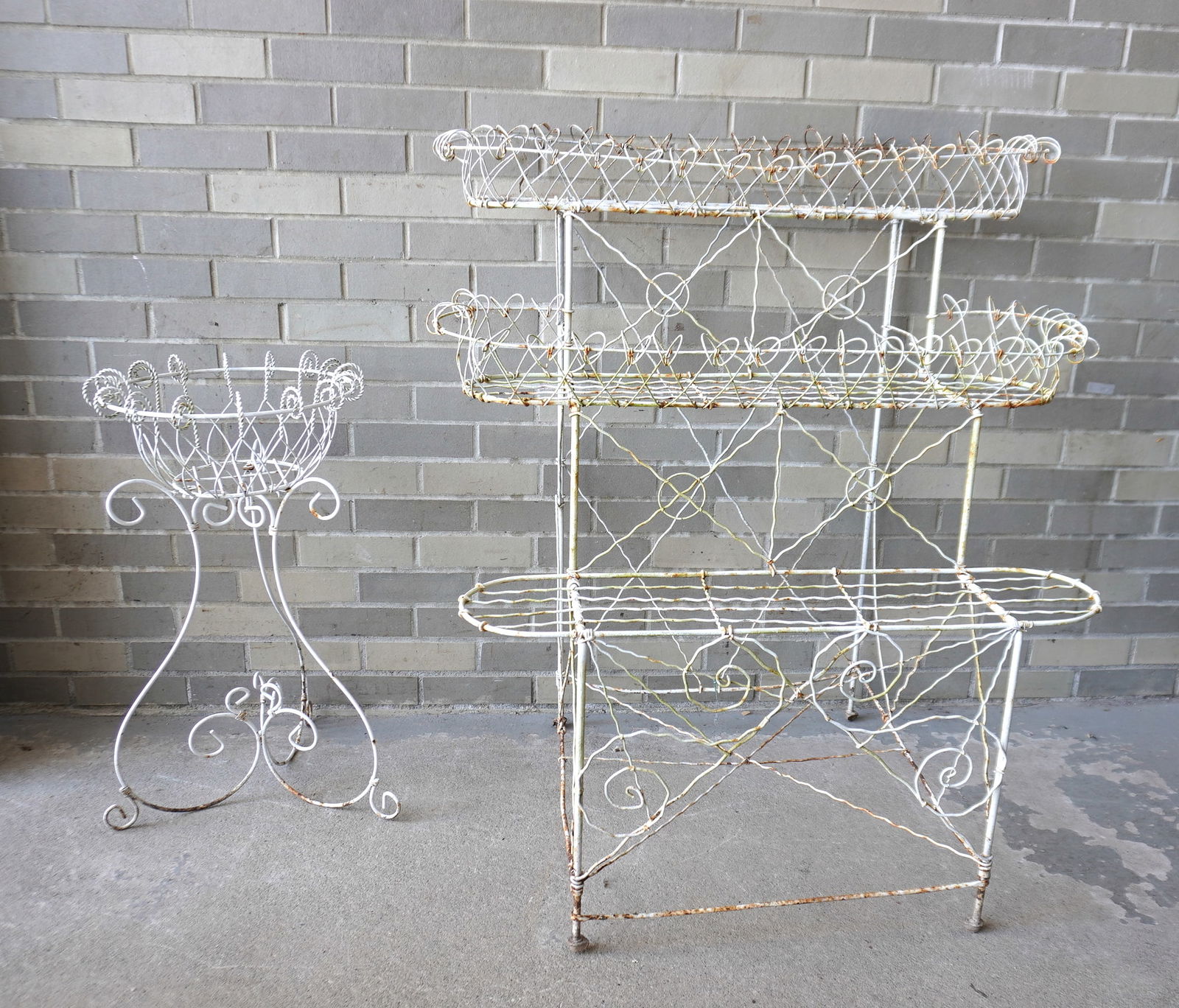 Two pieces of wire outdoor furniture including a 3 tier planter (19th century) - 36 1/2"W x 27"D x (1 of 6)
