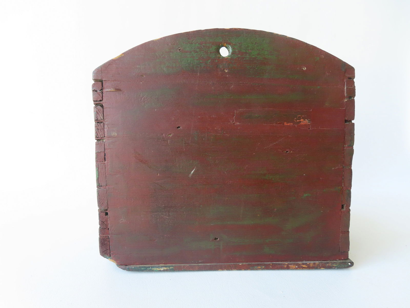 A primitive farmhouse wall box with slanted lid and lower drawer with fitted interior in original - 6