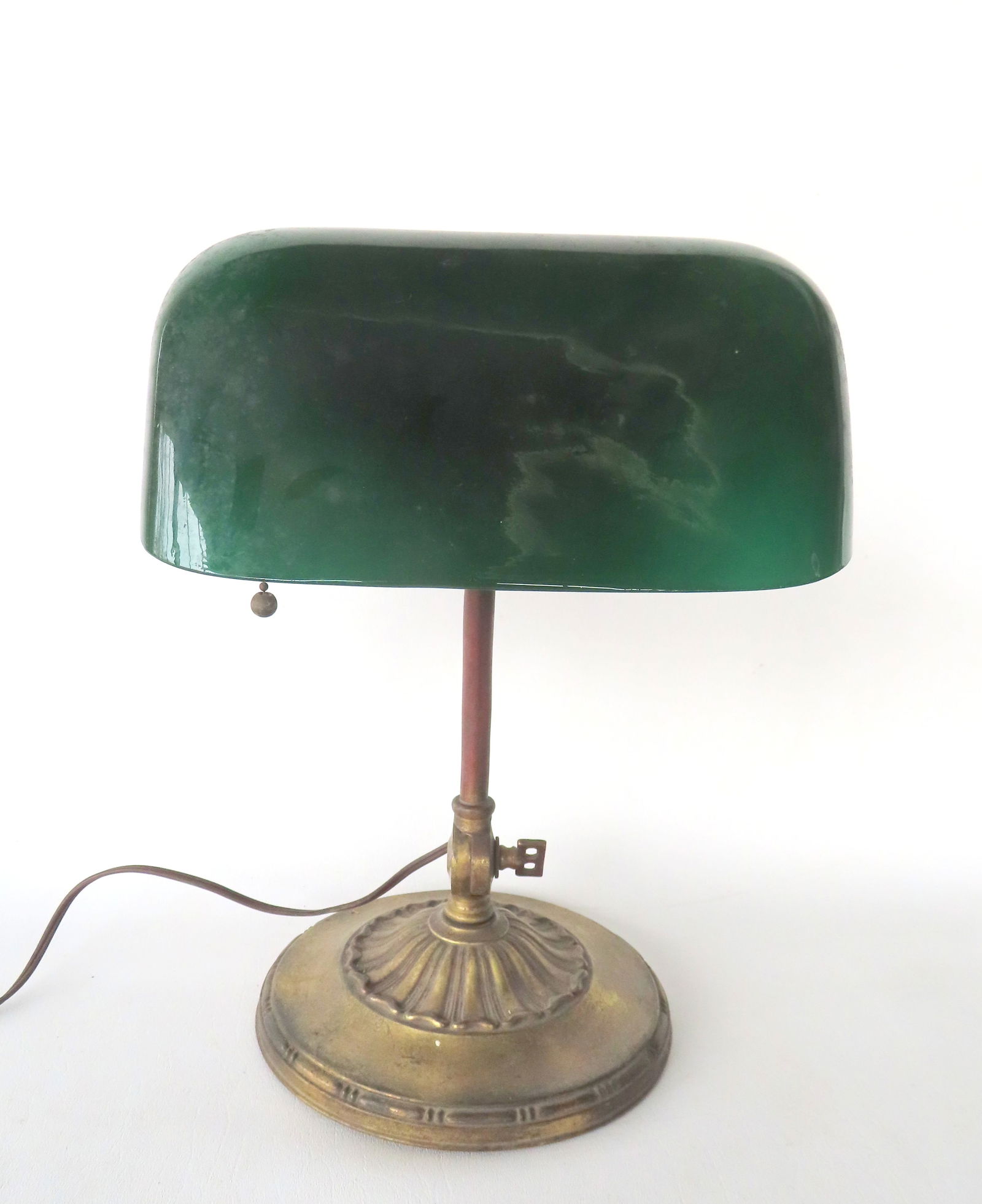 An Emeralite brass desk lamp with original cased green glass shade with attached Emeralite paper (1 of 10)