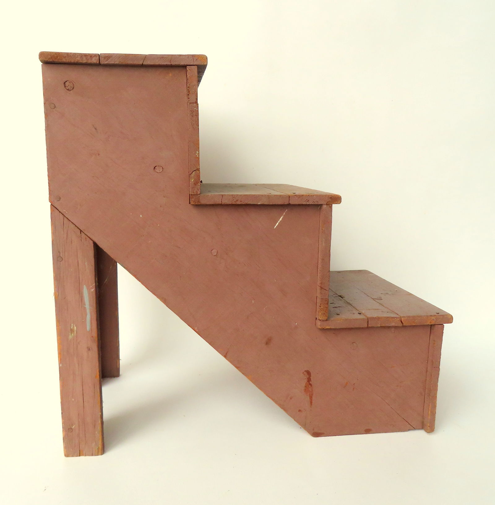 Primitive wooden library or bed steps in original gray paint, late 19th to early 20th century. Good (1 of 5)