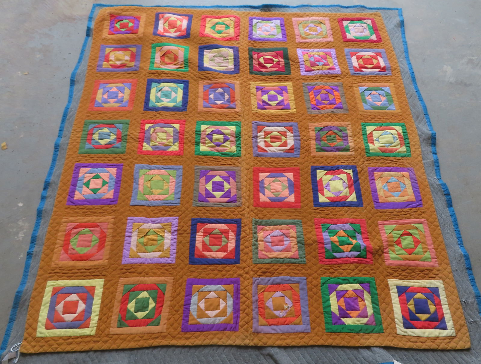 Patchwork linsey woolsey graphic quilt in "Square in a Square" pattern, all hand sewn - 2 section (1 of 14)