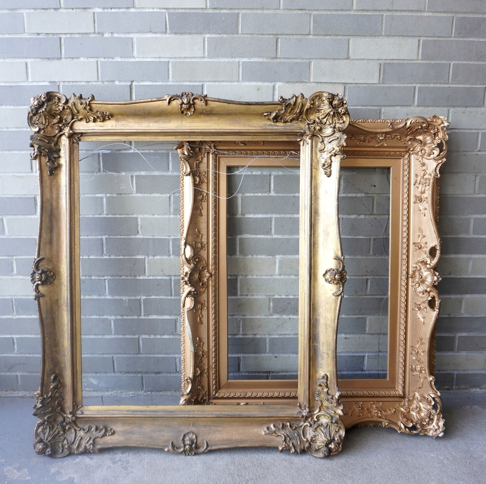 Two large fancy gilt gesso frames, 19th century. The smaller of the 2 with some losses to gesso (1 of 19)