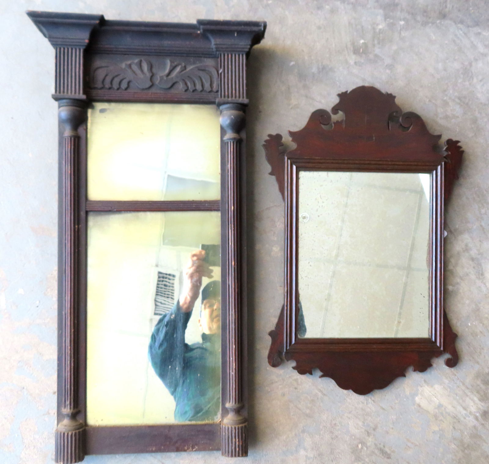 Two early wall mirrors including: A Chippendale mahogany mirror, small size and appears to retain (1 of 11)