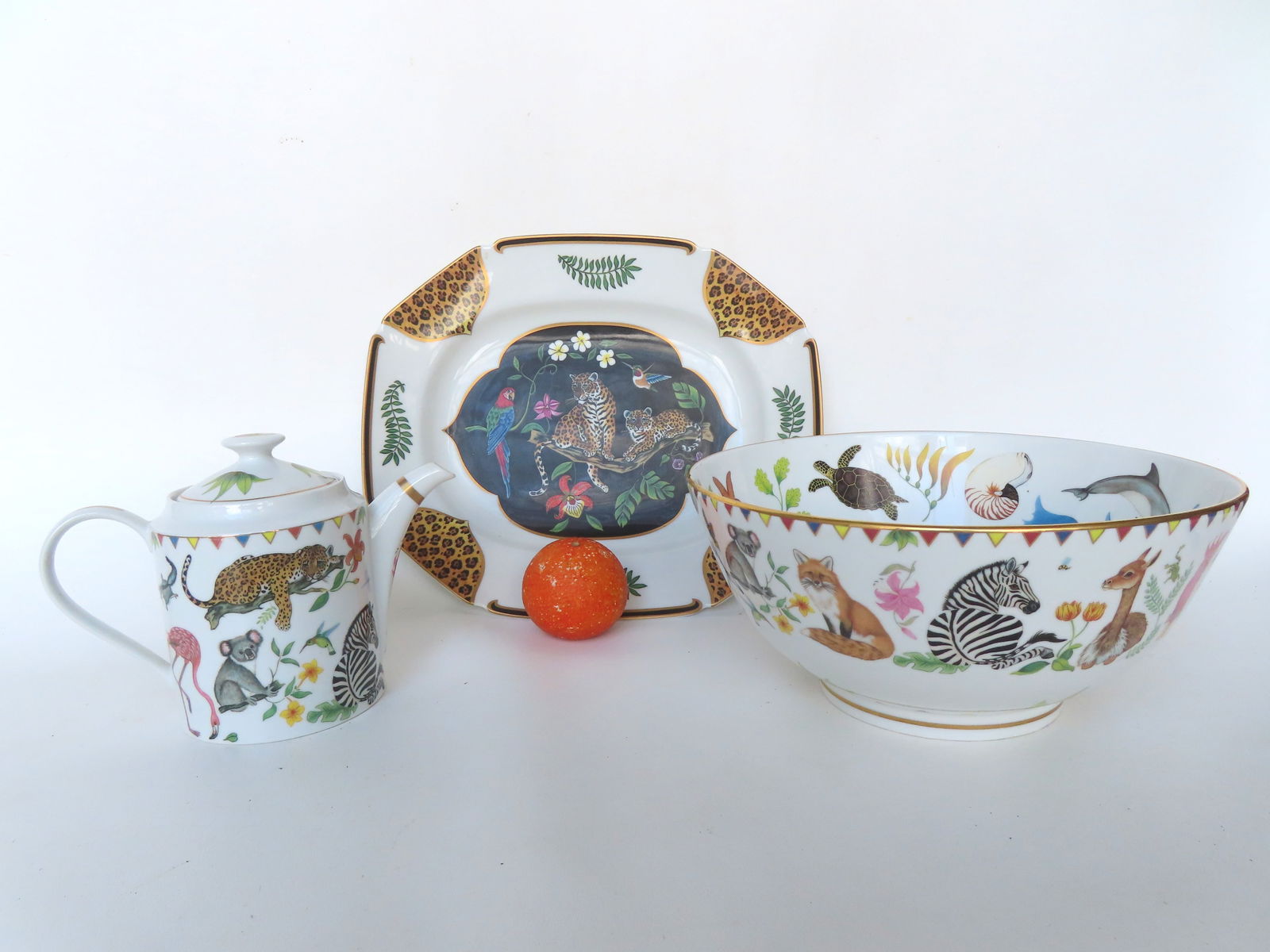 Three pieces of Lynn Chase wild animal decorated china, all in excellent condition without damage or (1 of 17)