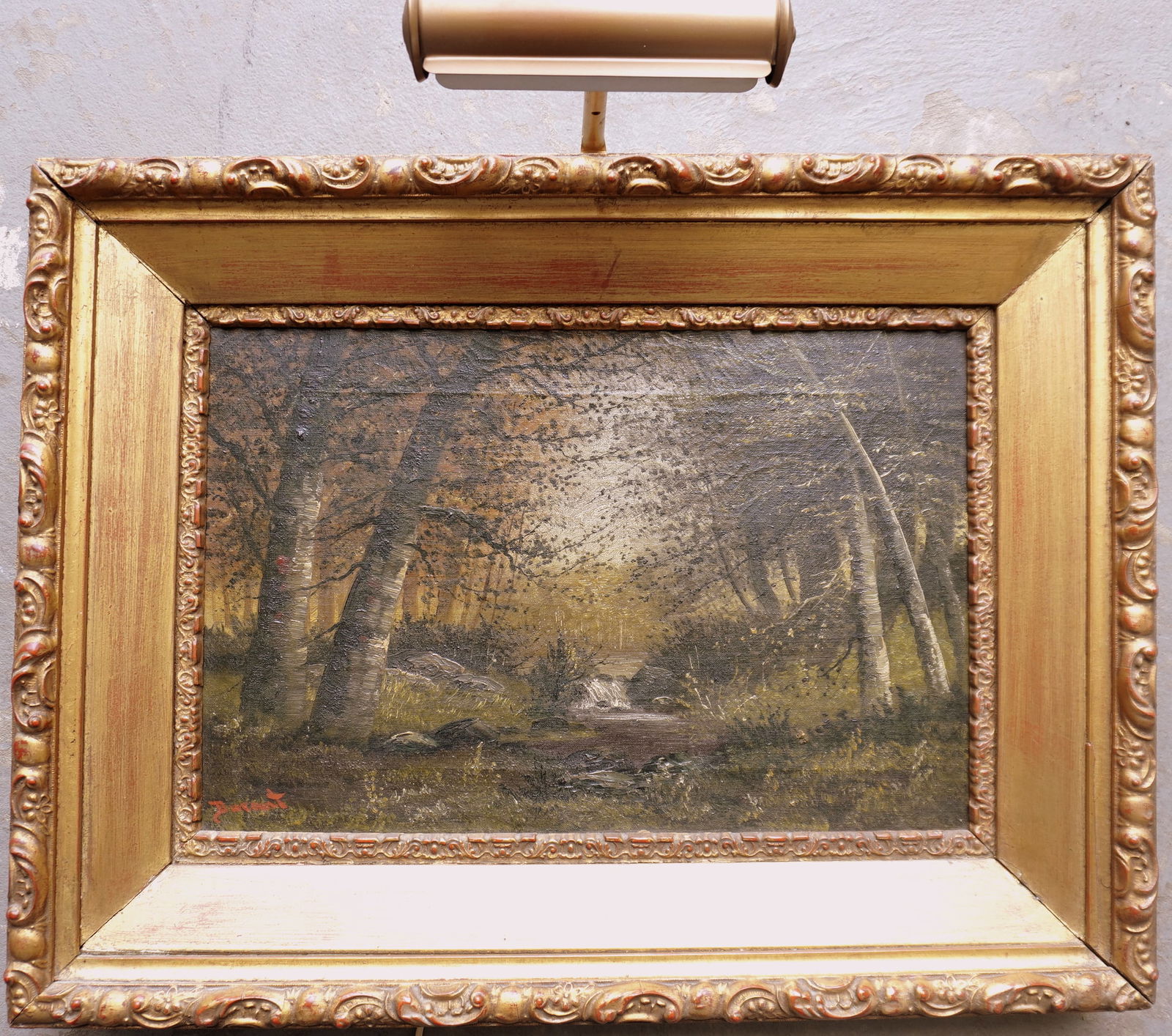 O/C Landscape stream with small waterfall meandering through forest, signed "Durant", Jacques Durant (1 of 11)