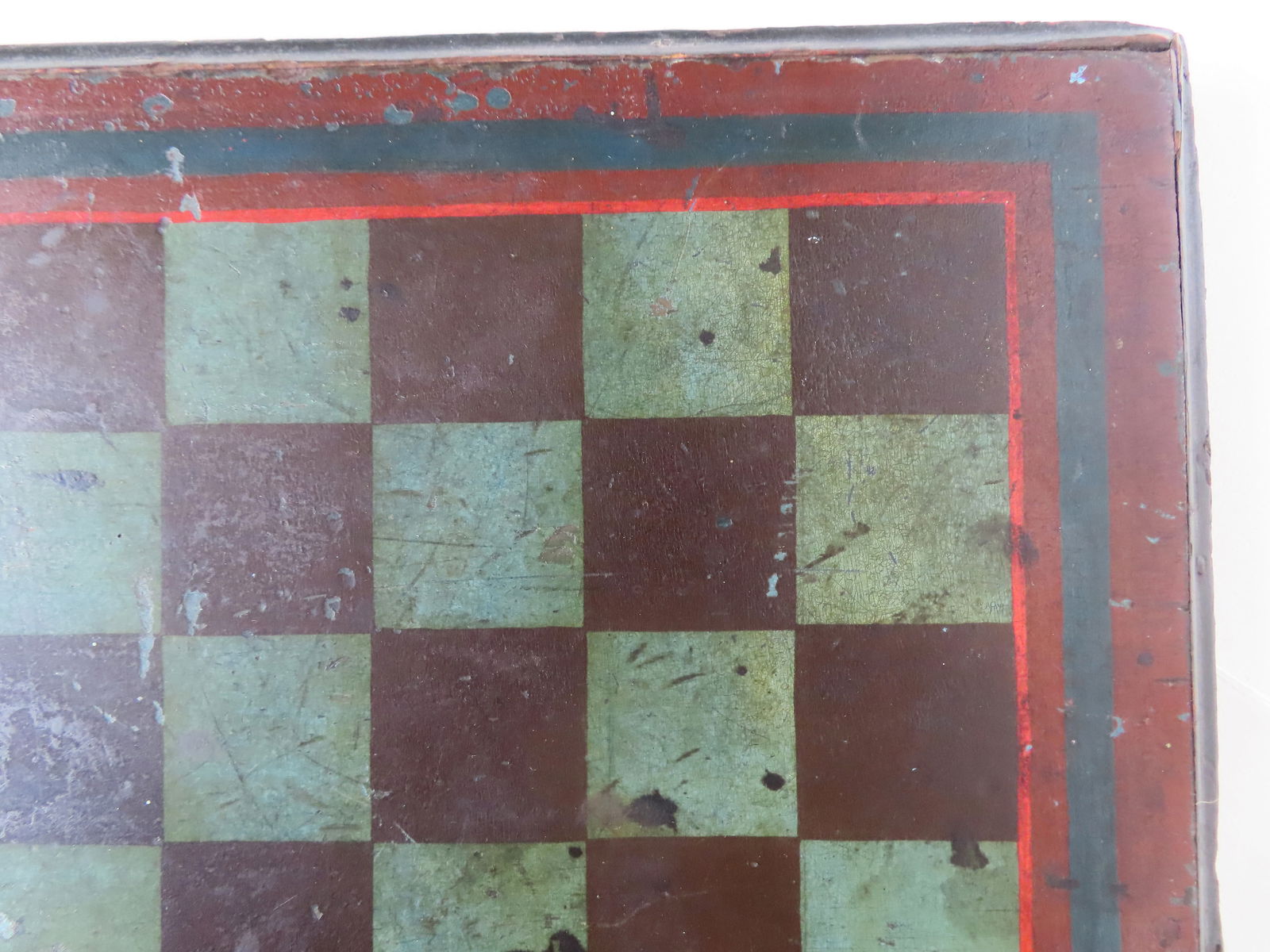 An early hand painted presentation game board, Civil War era, having turquoise and black squares - 4