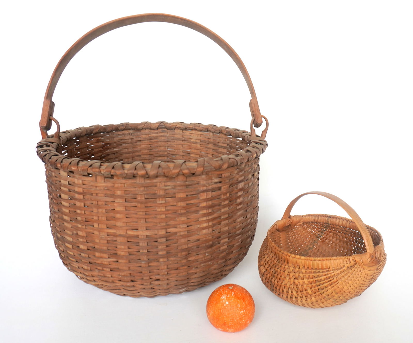 Two early baskets including a Taghkanic swing handle with double wrapped rim and slightly pushed up (1 of 13)