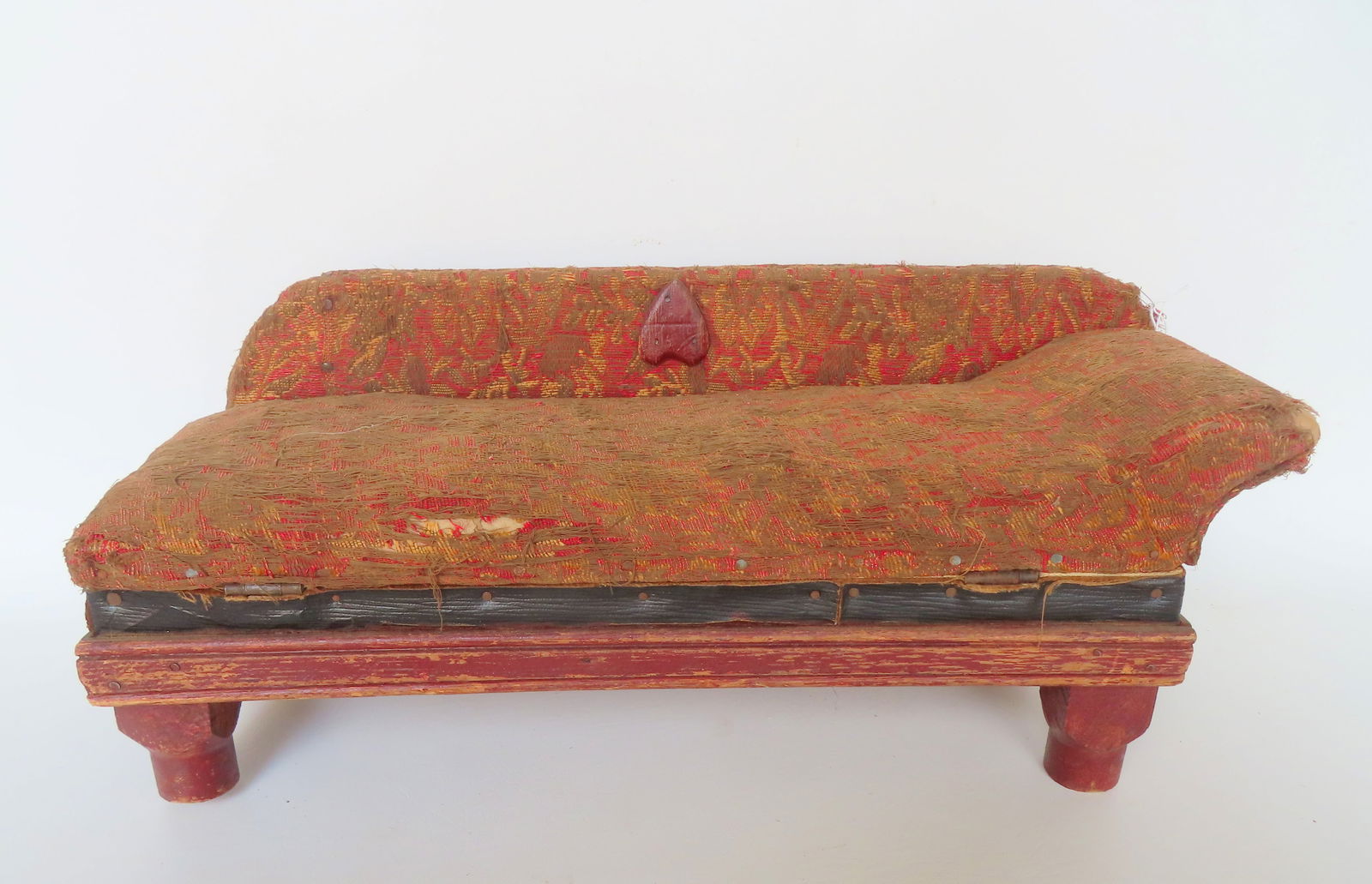 A Victorian child's chaise lounge having an unusual hinged seat that opens to create a day bed. The (1 of 7)