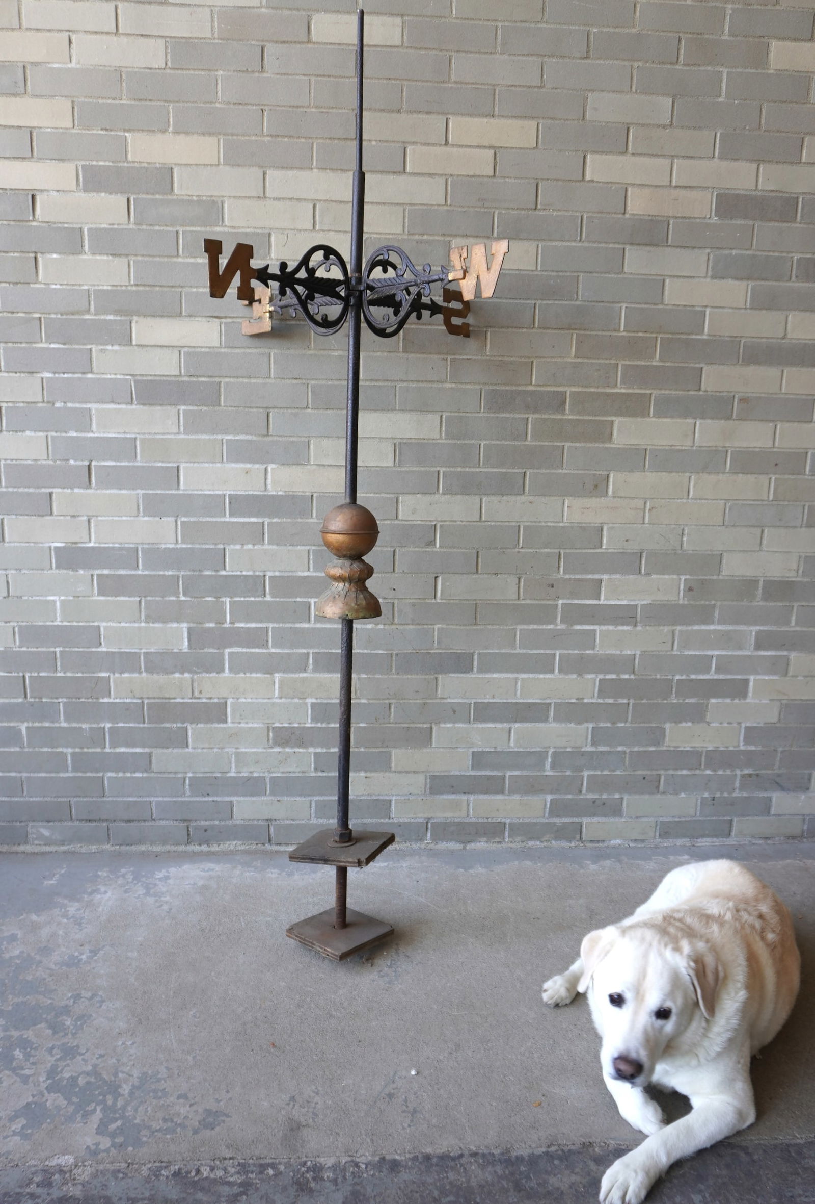 A zinc weathervane directional, 19th century - NOTE that the directional can be removed from the: A zinc weathervane directional, 19th century - NOTE that the directional can be removed from the post and buyer is welcome to leave the other parts behind to make it easier for shipping. The direction