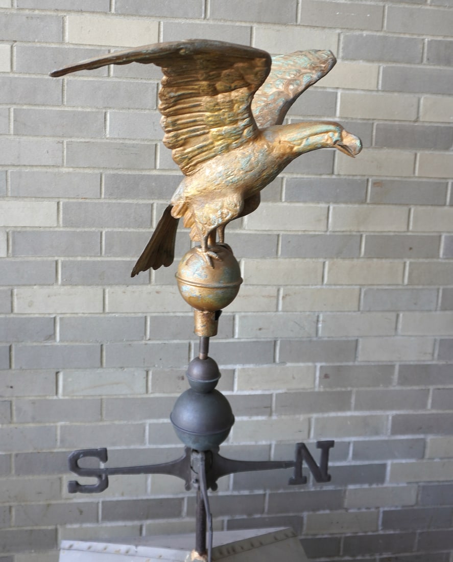A majestic American spread wing eagle weathervane, full body copper with excellent details in (1 of 17)