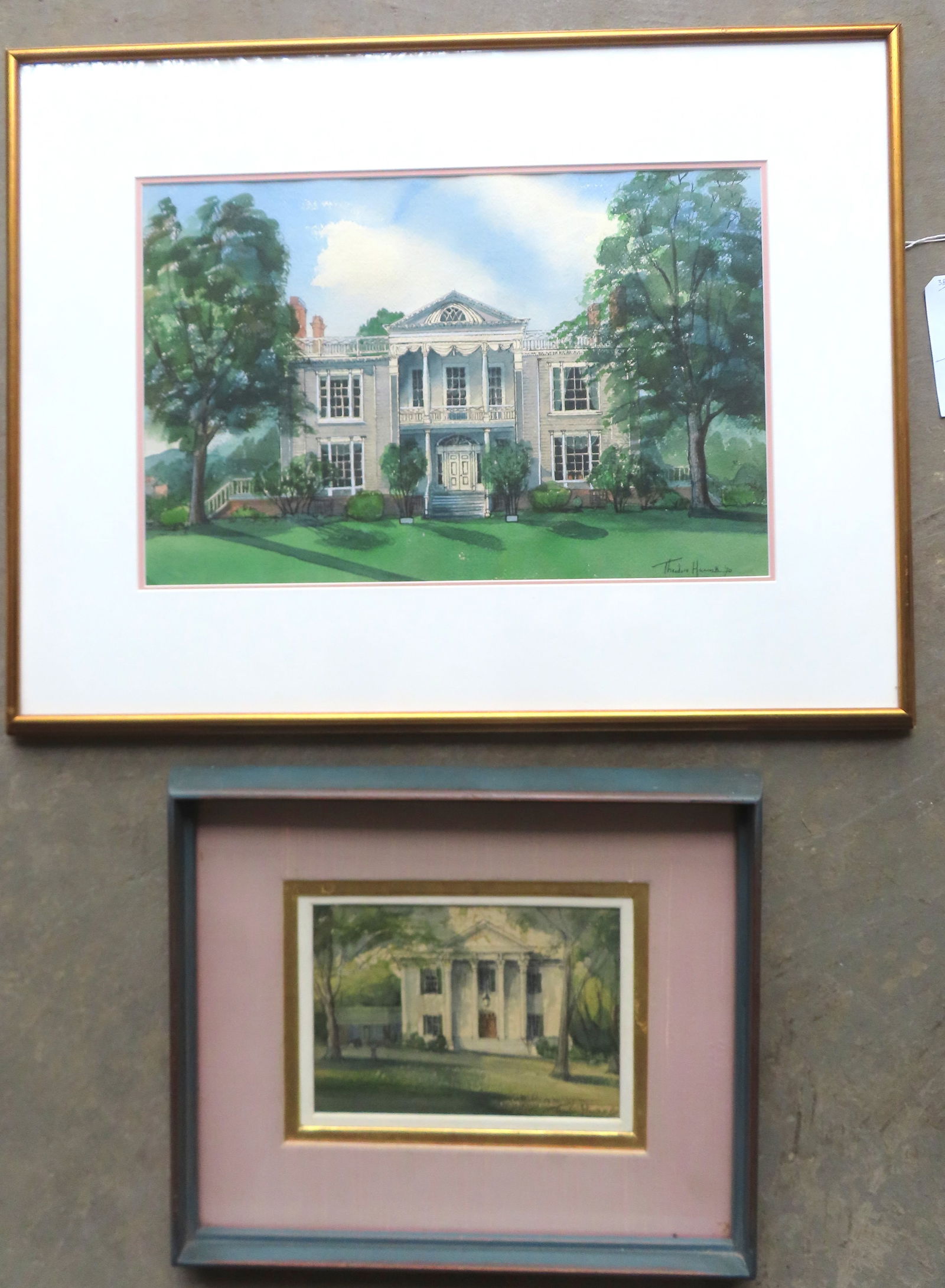 Theodore R. Hancock, American (b. England) 1923 – 1989, active in the USA including NY having a: Theodore R. Hancock, American (b. England) 1923 – 1989, active in the USA including NY having a studio in Dutchess County (New Hamburg). Two W/C Portraits of classical buildings, both in very good i