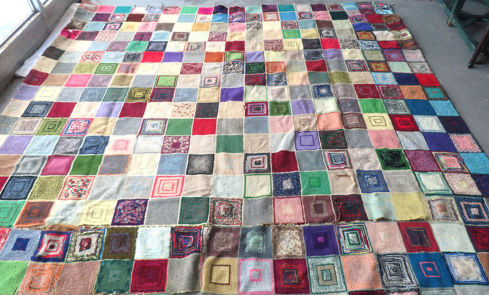 A room size hooked rug, 19th century, some losses (see photos for your assessment of condition). (1 of 13)