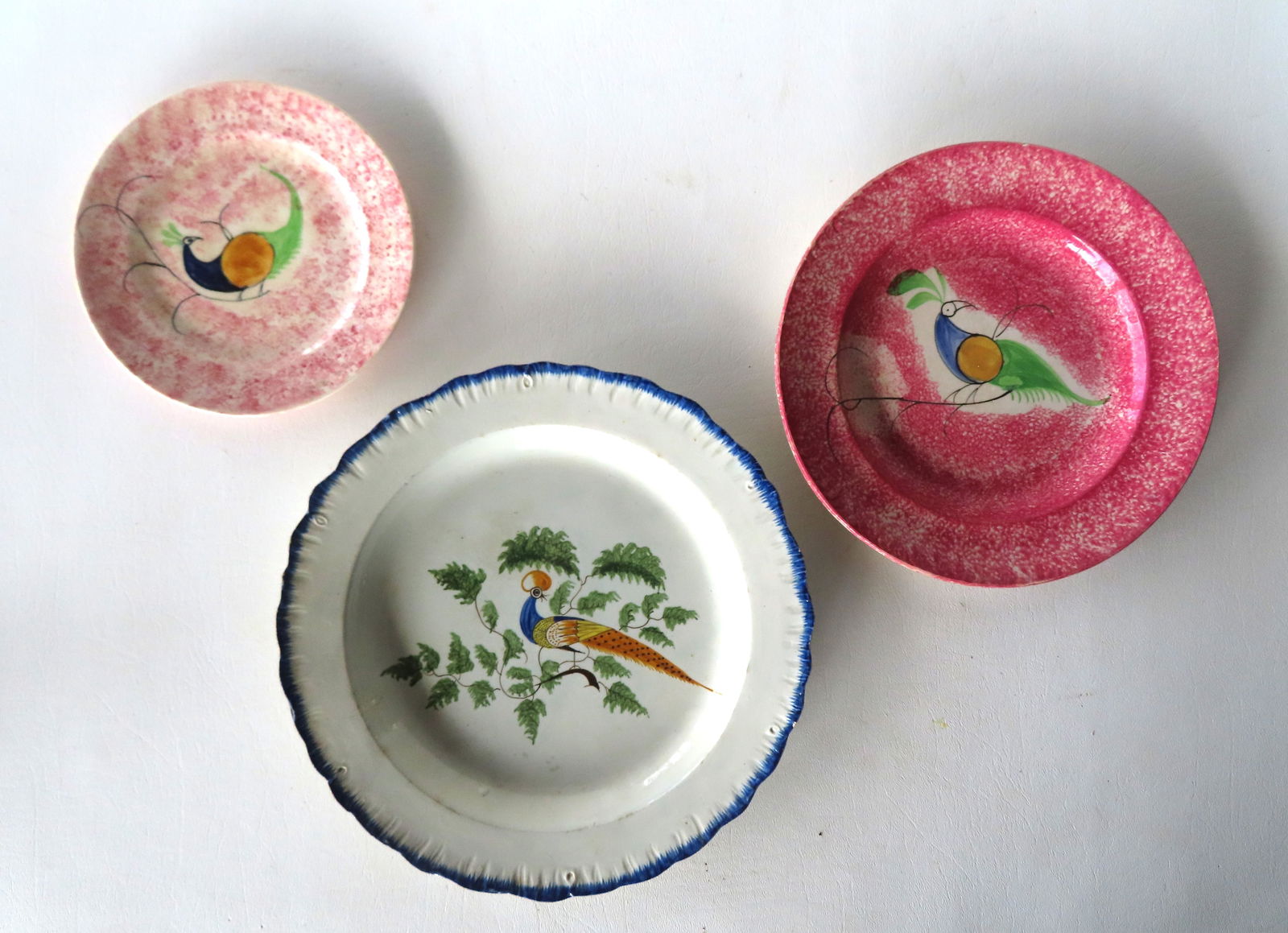 Three spatterware & Leeds plates in the peafowl pattern. The first, a Leeds feather edge plate - 9 (1 of 6)