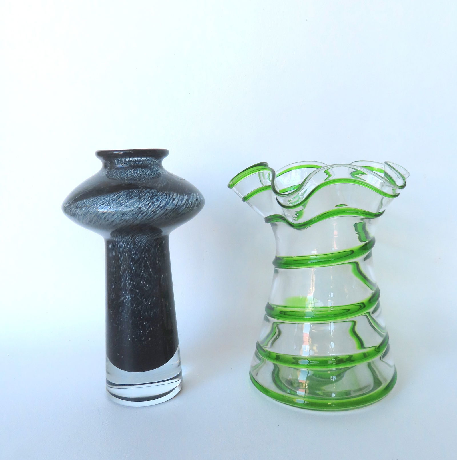 Two art glass vases including: A purple vase, probably Swedish mid to late 20th century, having a (1 of 9)