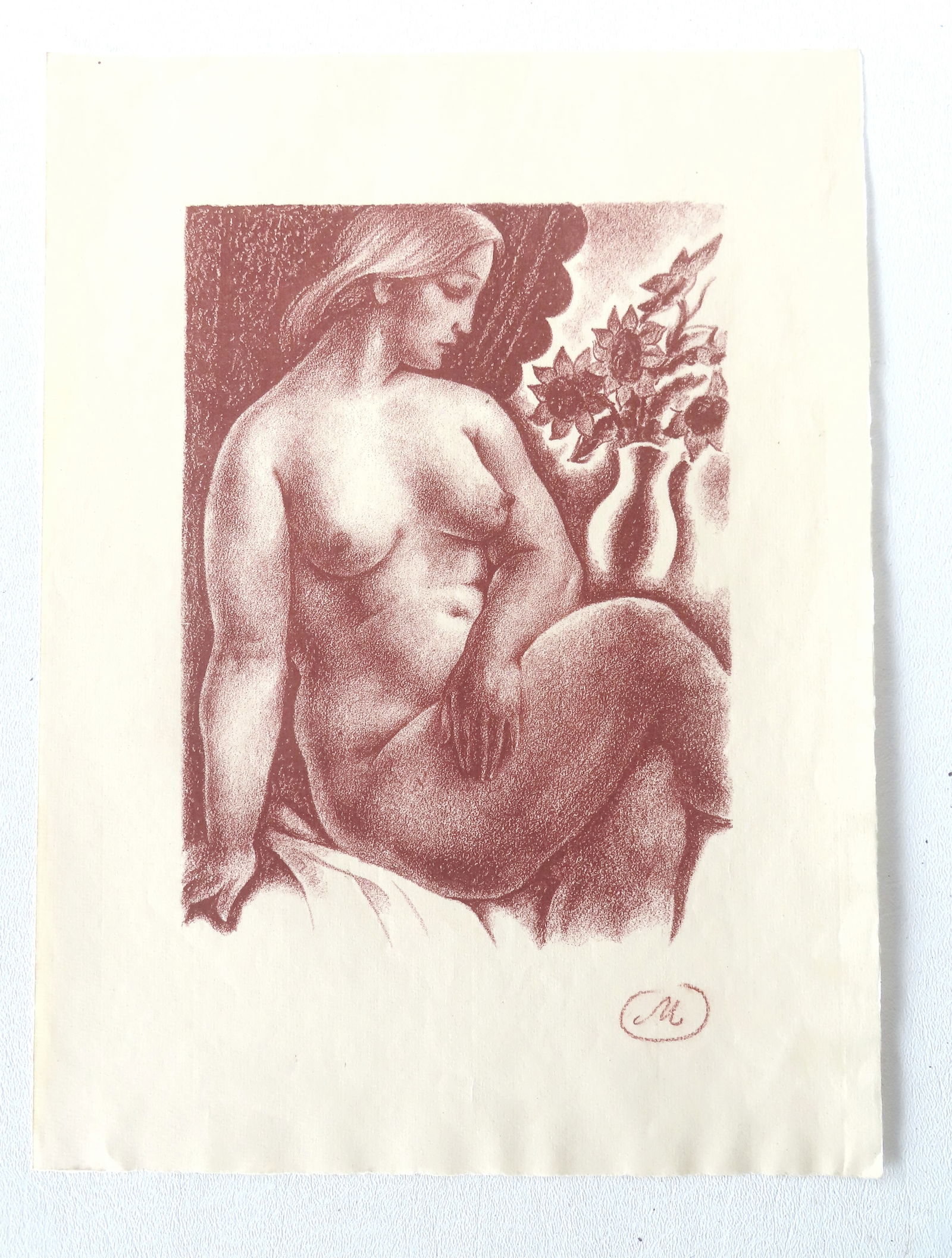 Aristide Maillol (1861 - 1944) was active/lived in France. Print of seated nude on laid paper with (1 of 5)