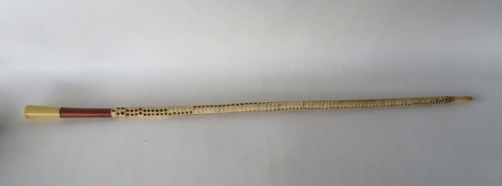 A shark's vertebrae cane with a cream colored Bakolite handle, early 20th century. Very good (1 of 6)