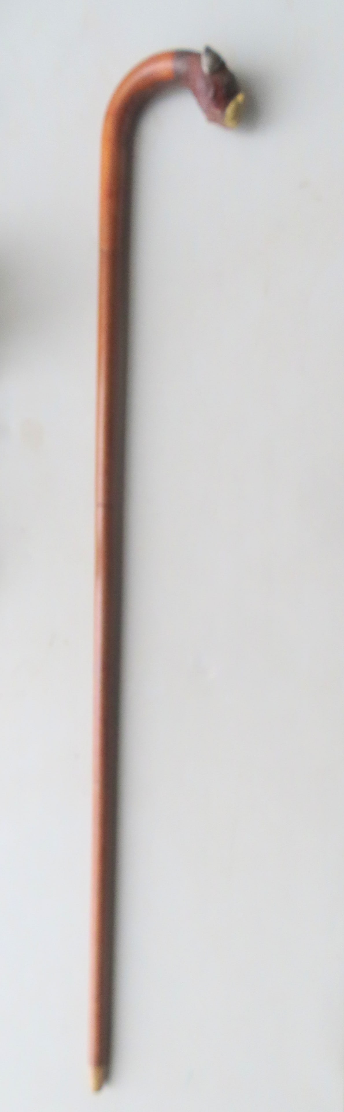 A wooden walking stick, having a carved wooden Boxer dog head handle with silver ears and silver - 9