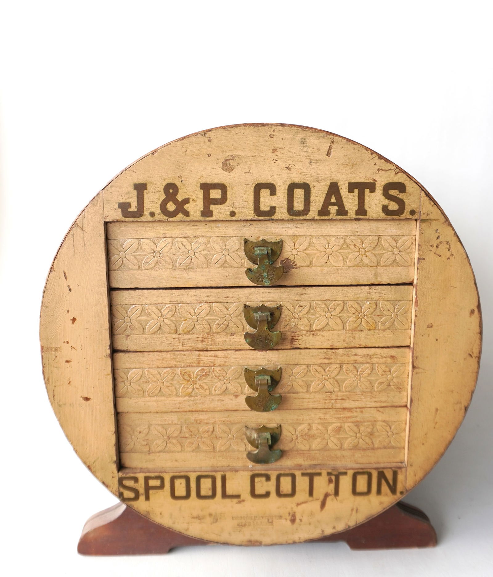 A country store J & P Coats spool cabinet in the form of a cylindrical spool of thread having 4 (1 of 12)