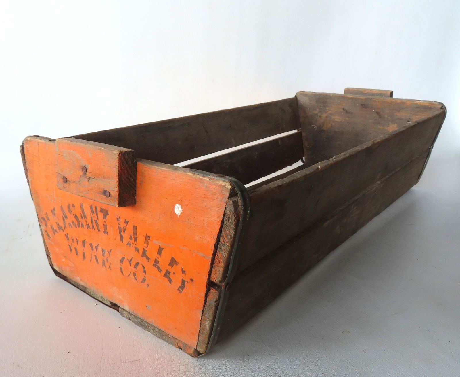 Grouping of 3 advertising articles including a "Pleasant Valley Wine Co." primitive wooden box with (1 of 6)