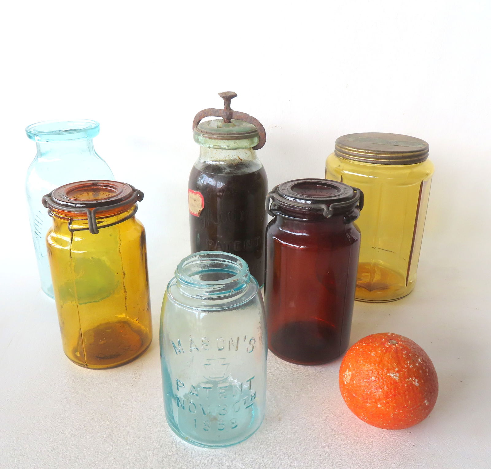 Grouping of tobacco/snuff bottles and caning jars including: Two Lorillard amber snuff bottles with (1 of 16)