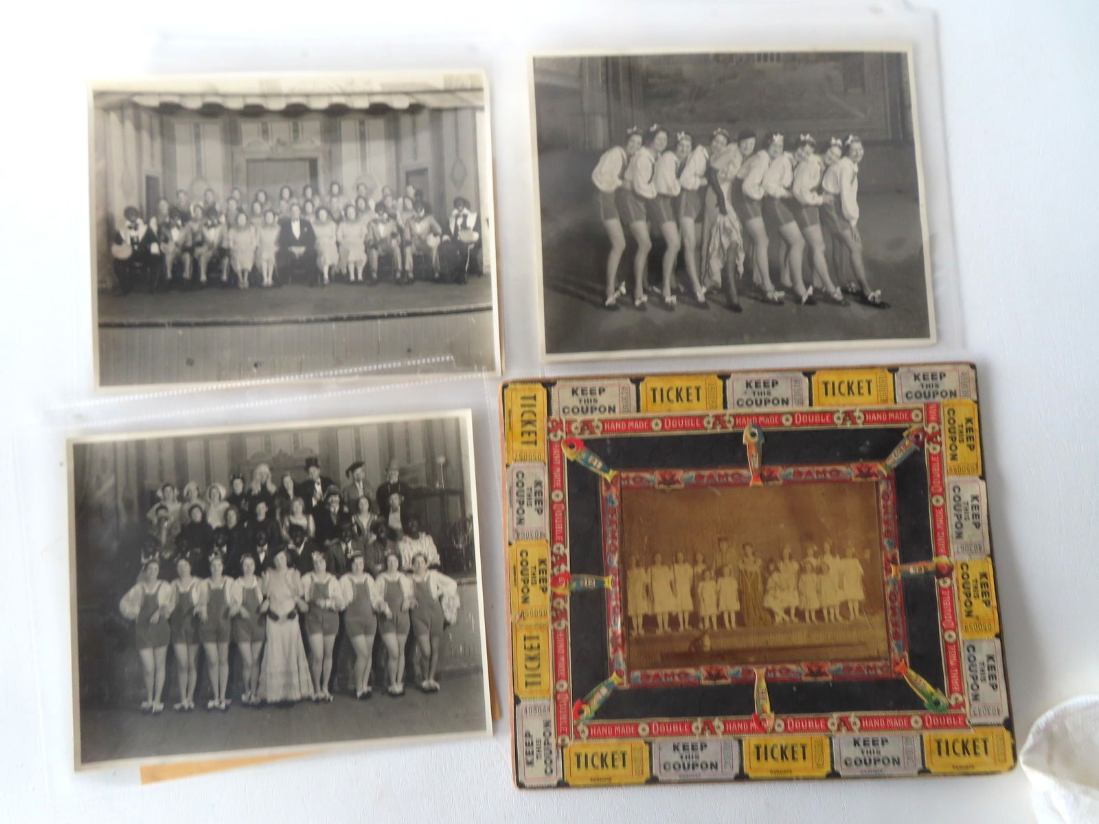 Grouping of vintage photos. Includes 4 black and white photos of minstrel show actors portrait by: Grouping of vintage photos. Includes 4 black and white photos of minstrel show actors portrait by employees of the Albany Packing Co., Albany NY, including 2 program booklets, 1932 and 1933 - the phot