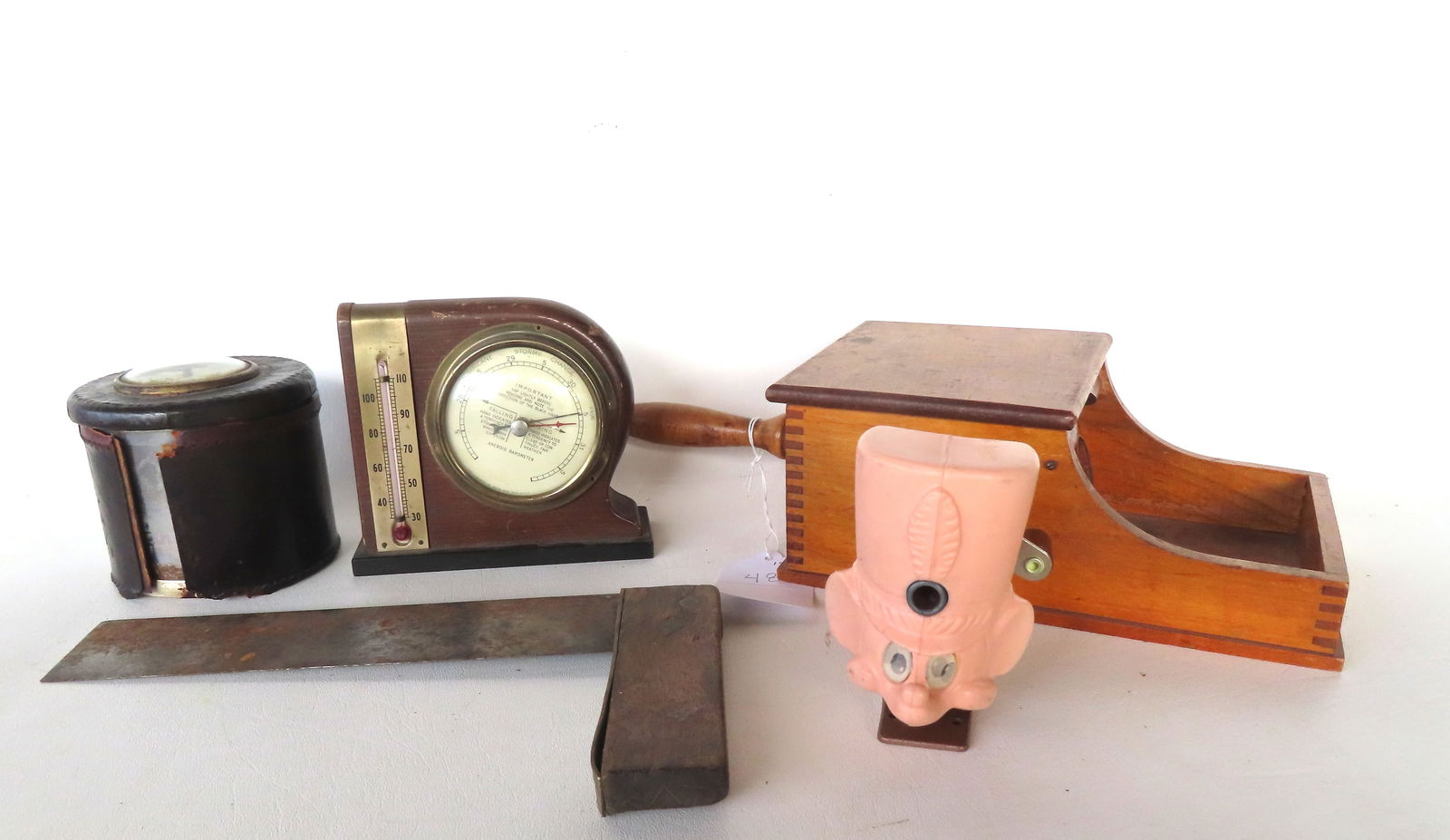 Grouping of collectibles including: Fraternal wooden voting box with marbles; Mickey Mouse plasti: Grouping of collectibles including: Fraternal wooden voting box with marbles - very good condition, circa 1900; a Walt Disney plastic Mickey Mouse pencil sharpener with moveable eyes - 1950-70- good c