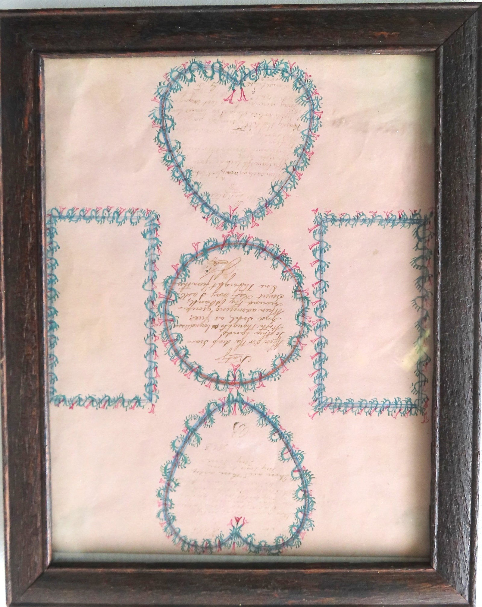 A framed W/C and pen & ink Valentine dated 1863, good condition. The oak frame circa 1900 is in good (1 of 6)