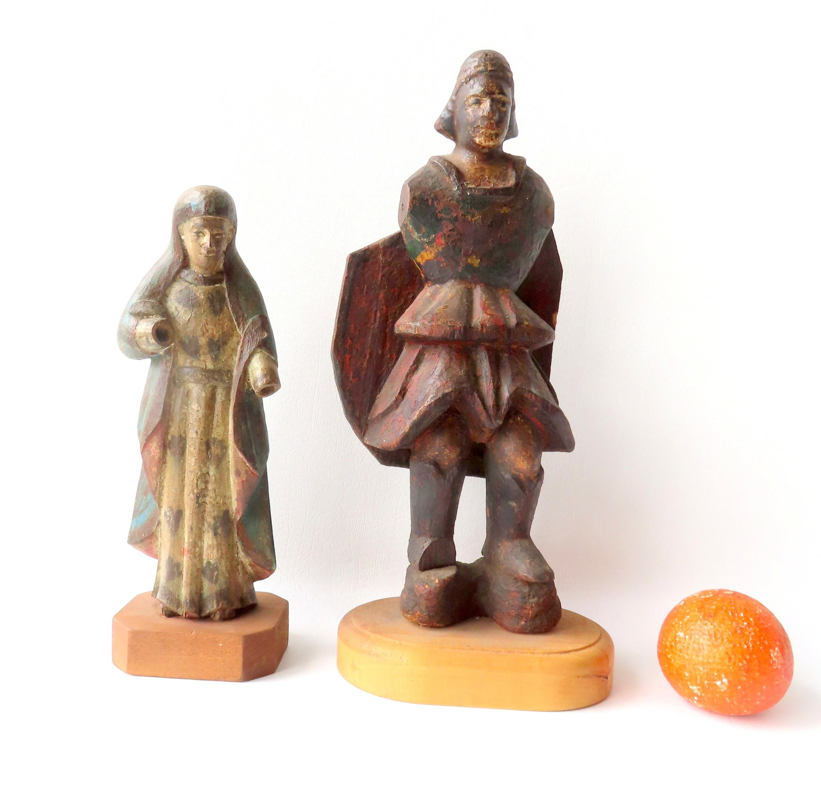 Two early carved wooden Santos figures. The first of a soldier with shield, traces of original paint (1 of 8)
