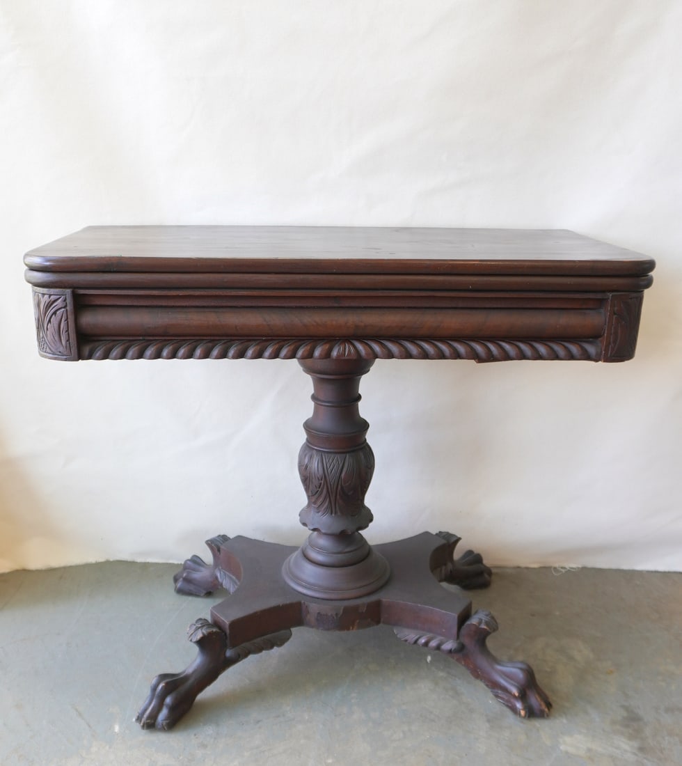 A good mahogany flip-top game table, in the manner of Anthony Quervelle, Philadelphia, with turned (1 of 17)
