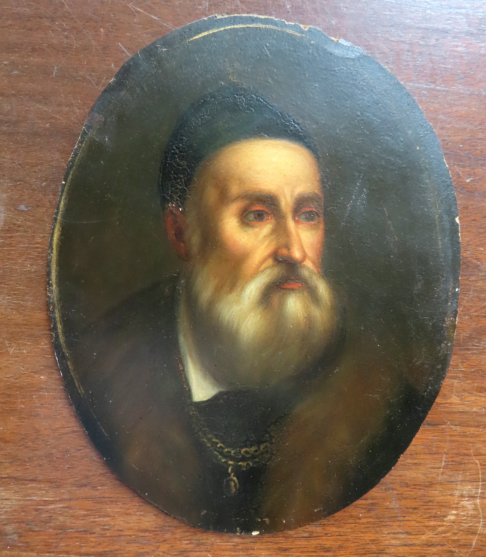 A small early oil on panel, old master portrait of a bearded gentleman wearing gold chain with (1 of 4)