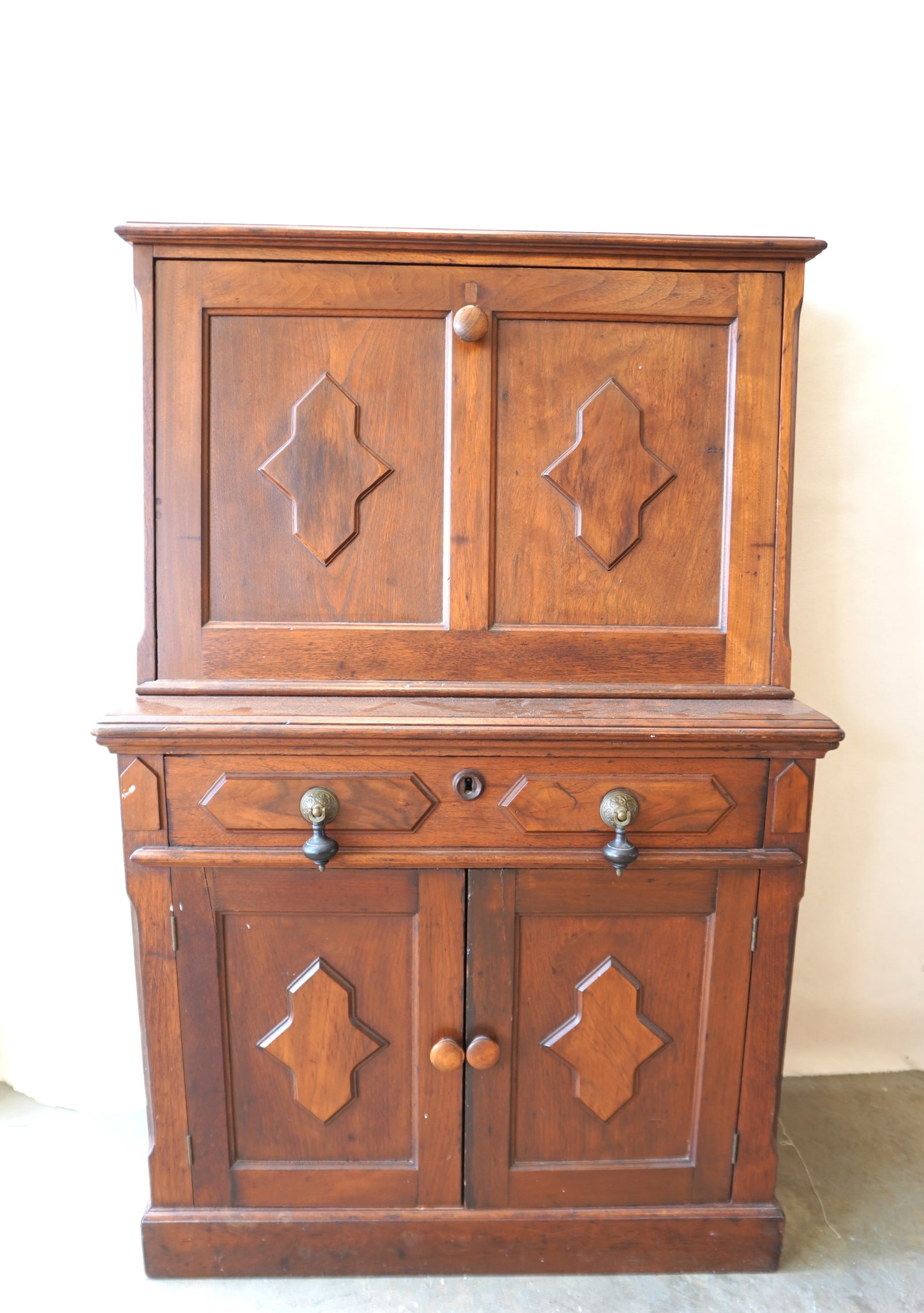 A Victorian black walnut drop front desk with fitted interior with 2 drawers, over 1 drawer with (1 of 9)